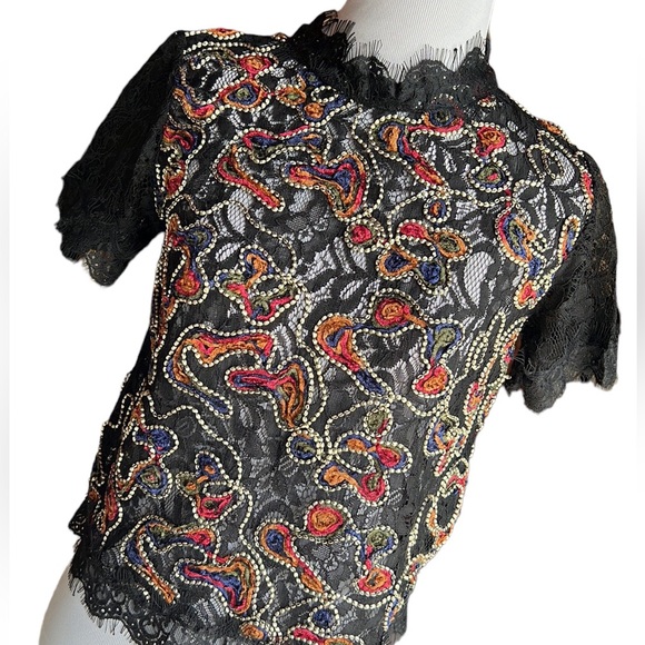 ‼️ ZARA Short Sleeve Sheer Lace Embroidered Bead Top‼️ - Picture 5 of 10